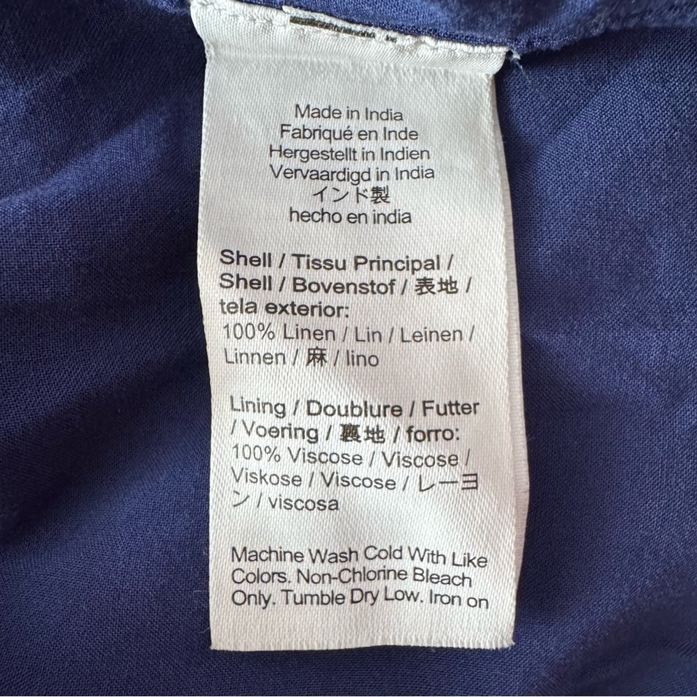 J.Crew Claudia Linen Navy Dress Buttons Front Straps Tennis Prep Large Tall - Picture 10 of 11